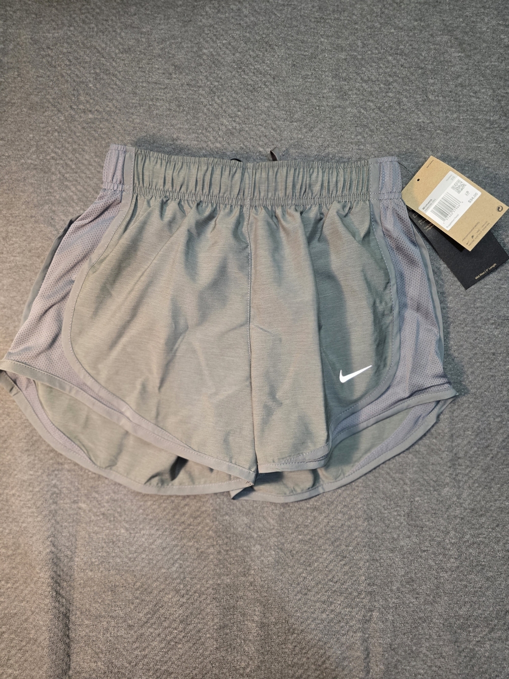 Nike Women's Light Gray Athletic Running Shorts with Mesh Panels